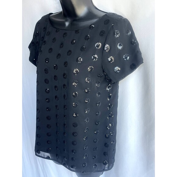 Milly Black Short Sleeve Sequined Dot Tee Scoop Back Blouse Size 2 Party Basics - Picture 5 of 12